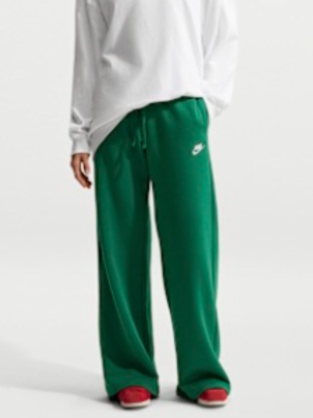 Nike Emerald Green Wide-Leg Joggers with White Swoosh